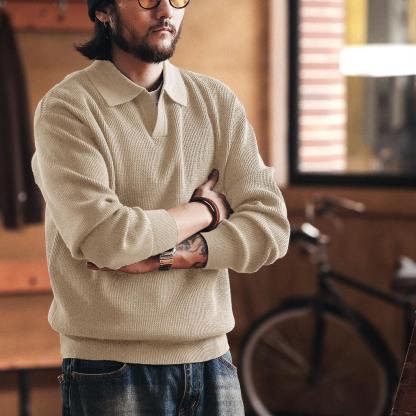 美式復古老錢風海鷗領毛衣男秋冬款寬鬆潮牌保暖POLO針織衫