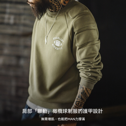 美式加絨衛衣橄欖綠色套頭加厚保暖寬鬆圓領外穿外套男冬