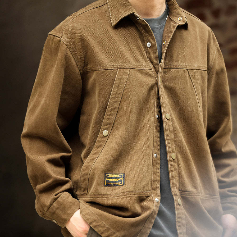 日系復古工裝斜插大口袋襯衫外套男休閒戶外重磅獵裝夾克秋-Retro's Wear