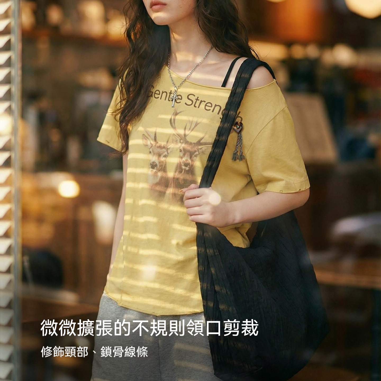 美式復古純棉寬顯瘦一字領斜露肩辣妹印花短袖t恤上衣女士夏