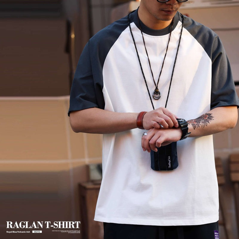 重磅305g撞色挿件短袖T恤男美式休閒寬鬆運動百搭打底衫