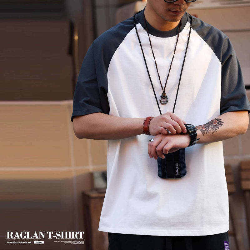 重磅305g撞色挿件短袖T恤男美式休閒寬鬆運動百搭打底衫