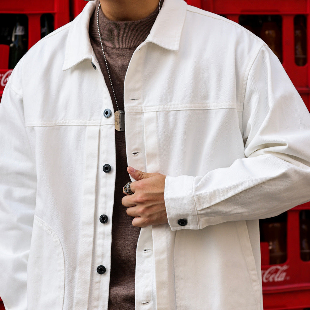 美式格雷系碳素磨毛復古夾克男士寬鬆休閒重磅翻領工裝外套-Retro's Wear