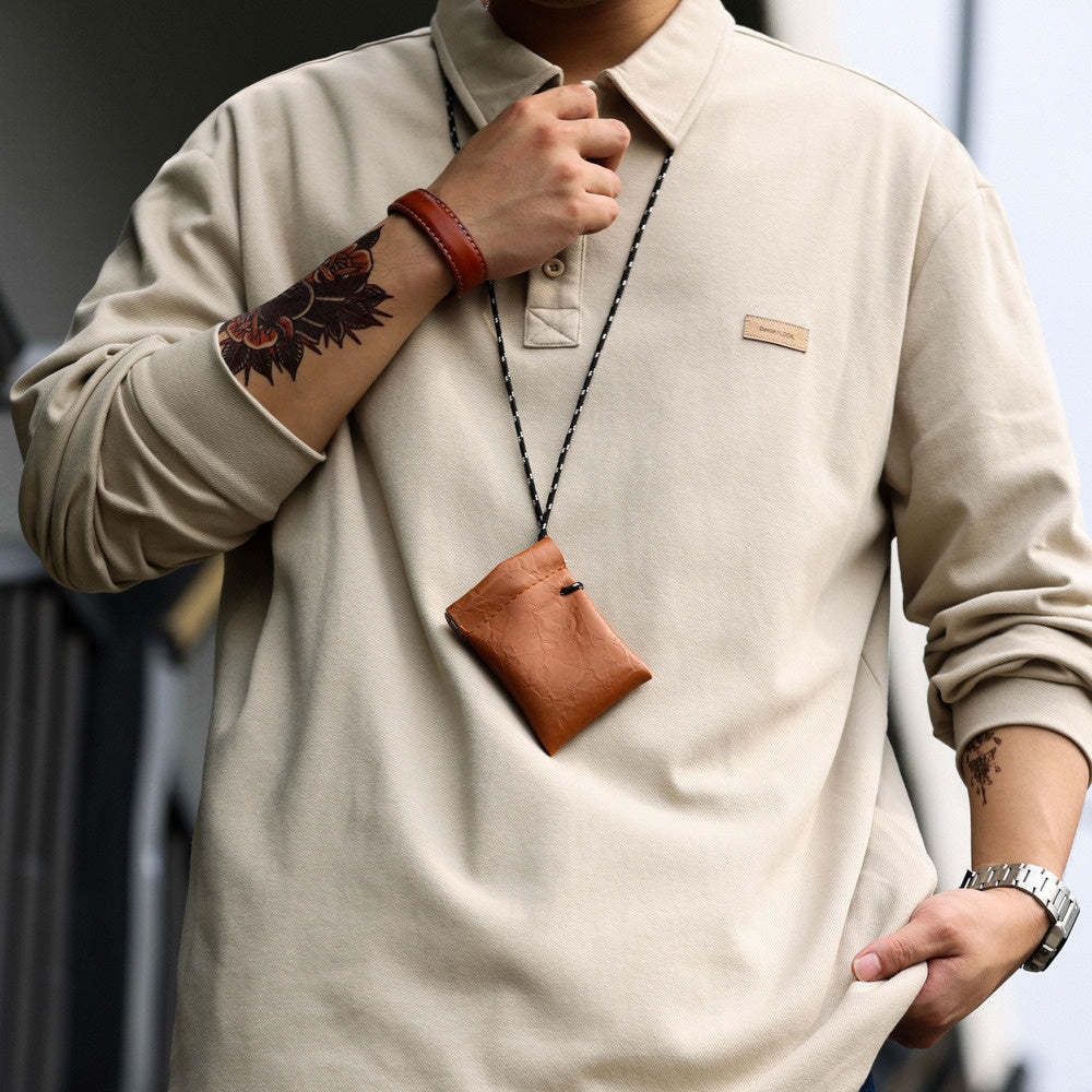 日系長袖POLO衫男秋季寬鬆簡約內搭高級感重磅針織翻領T恤-Retro's Wear