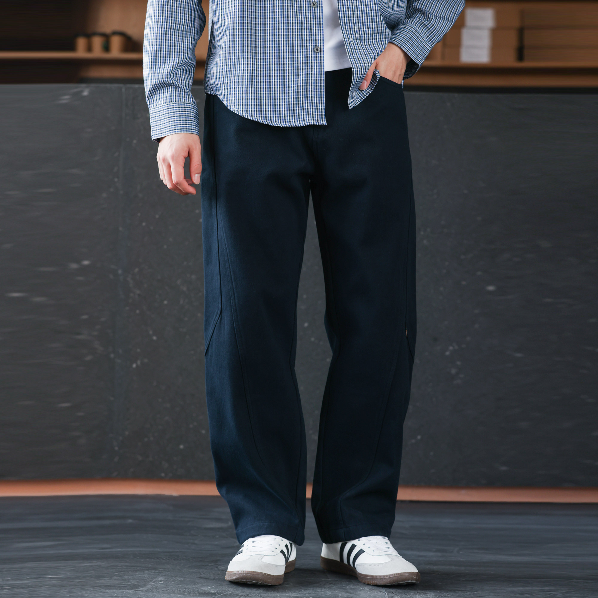 美式重磅純棉加絨加厚工裝褲男復古水洗休閒直筒長褲子