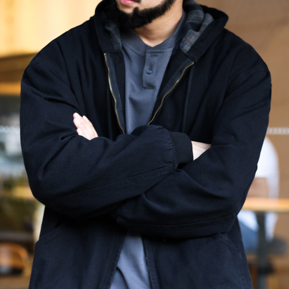 美式復古連帽開衫夾克外套男寬鬆vintage重磅拉鍊休閒衛衣秋-Retro's Wear