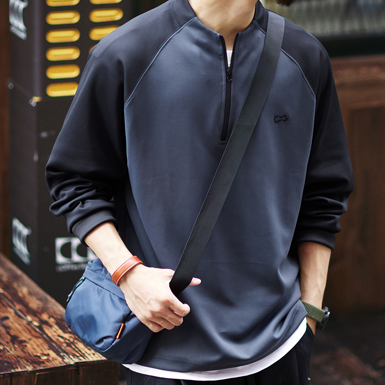 美式休閒半拉鍊撞色衛衣男2025秋季新款cityboy寬鬆插肩袖上衣