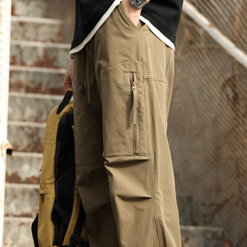 美式復古戶外工裝褲男寬鬆直筒拉鍊設計感運動休閒衝鋒褲秋-Retro's Wear