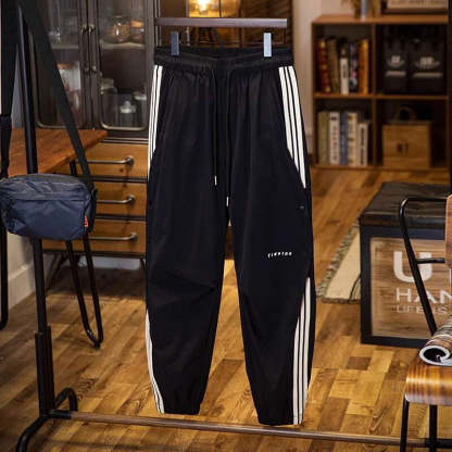 美式拼接條紋工裝束脚休閒褲男春夏2025新款彈力速幹運動褲子薄款
