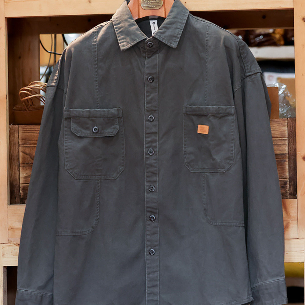 美式復古重磅工裝襯衫男拼介面袋疊穿戶外硬漢獵裝夾克外套-Retro's Wear