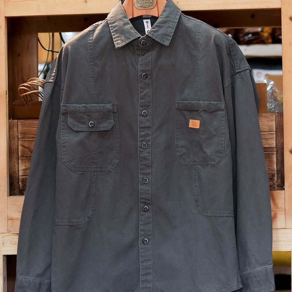 美式復古重磅工裝襯衫男拼介面袋疊穿戶外硬漢獵裝夾克外套-Retro's Wear