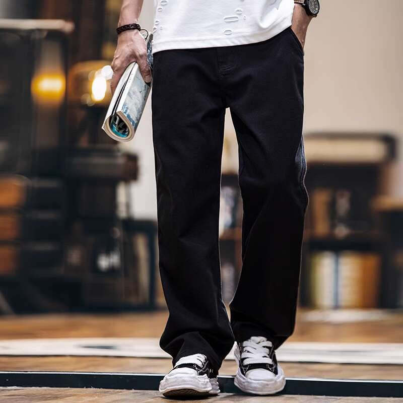 防掉色萊賽爾黑色牛仔褲男2025春夏新款美式復古水洗寬鬆直筒褲