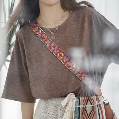 马登女装 美式休闲薄款T恤纯色落肩宽松基础款短袖透气上衣夏-Retro's Wear