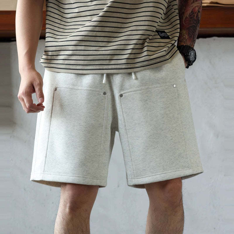 美式休閒320g重磅短褲男鉚釘設計直筒復古運動五分衛褲