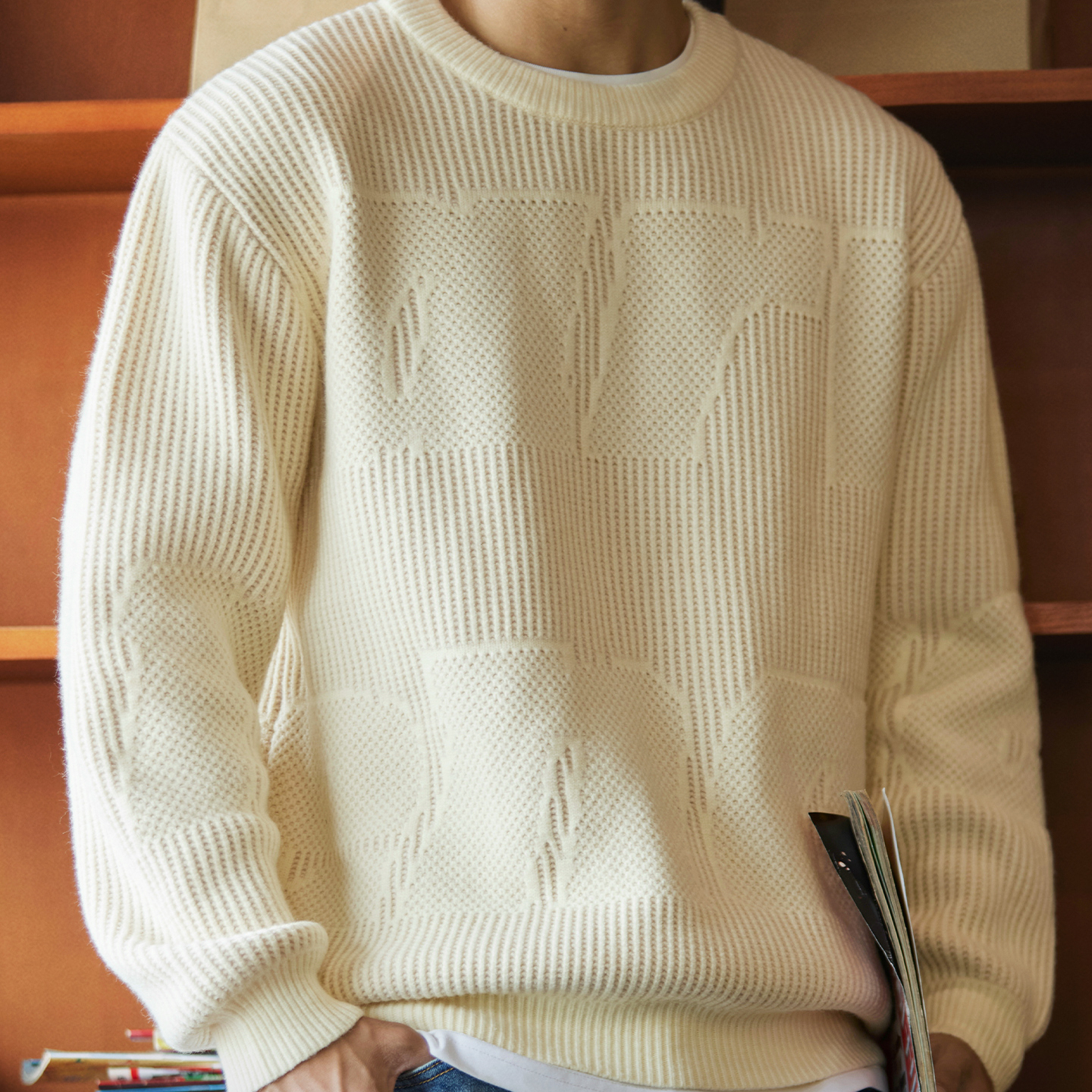 肌理感字母提花圓領毛衣男2025秋冬新款寬鬆休閒慵懶風針織毛線衣