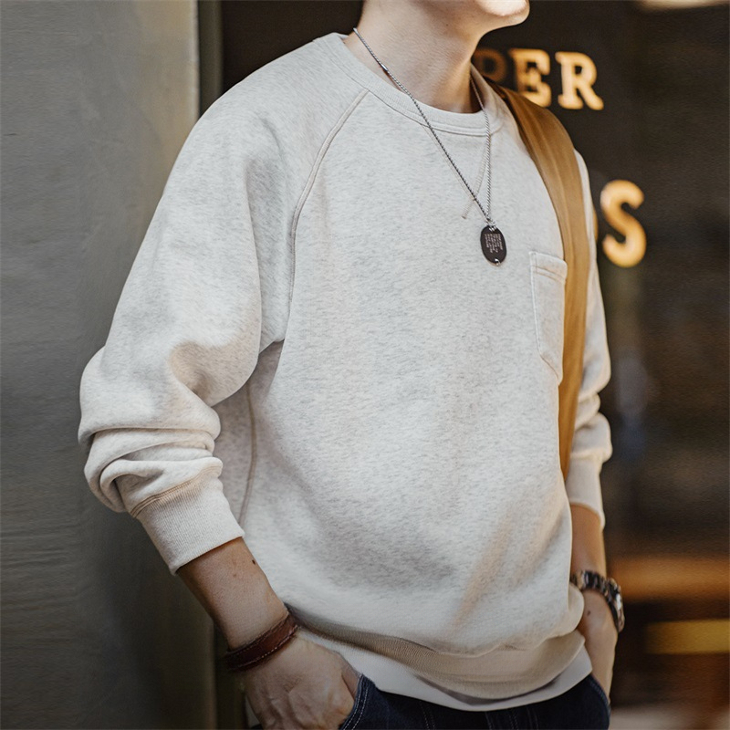 美式復古重磅圓領加絨衛衣休閒運動加厚保暖上衣男秋冬季-Retro's Wear