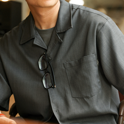 日系復古竹節紋古巴領短袖襯衫男寬鬆雲感半袖開衫襯衫