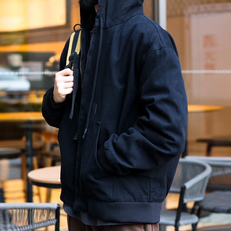 美式復古連帽開衫夾克外套男寬鬆vintage重磅拉鍊休閒衛衣秋-Retro's Wear