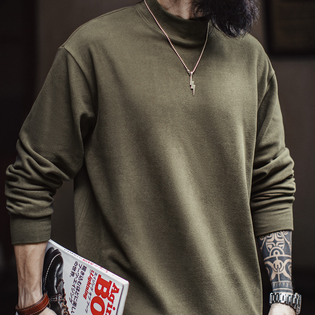 休閒半高領長袖打底衫純色保暖內搭加厚抗靜電男款