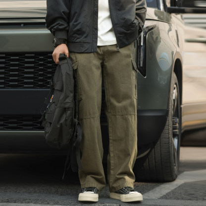 330g重磅水洗純棉工裝褲男士美式復古戶外寬鬆直筒長褲