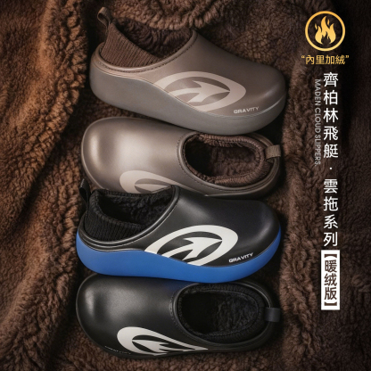 新款冬天一脚蹬休閒鞋加絨保暖辦公室全包跟厚底外穿男拖