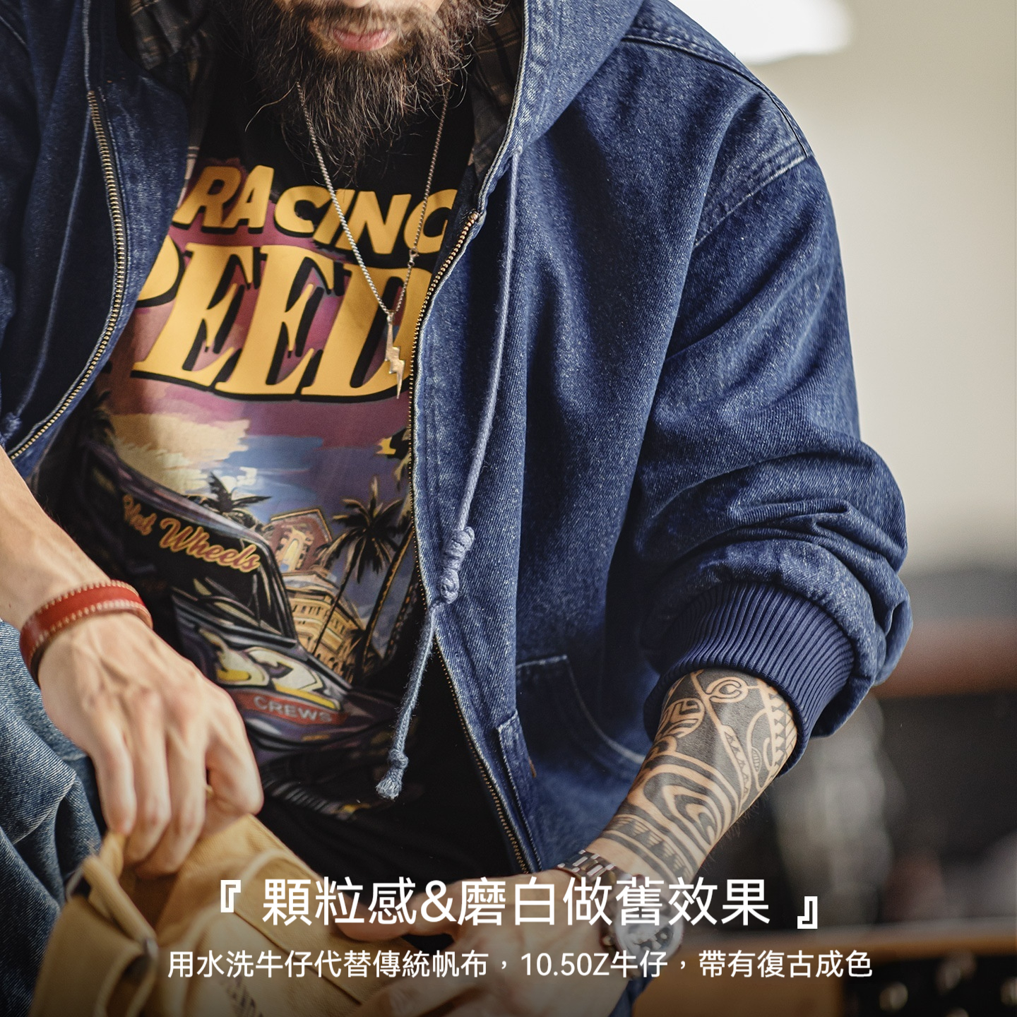 美式復古水洗牛仔J130連帽夾克重磅做舊Vintage外套男秋