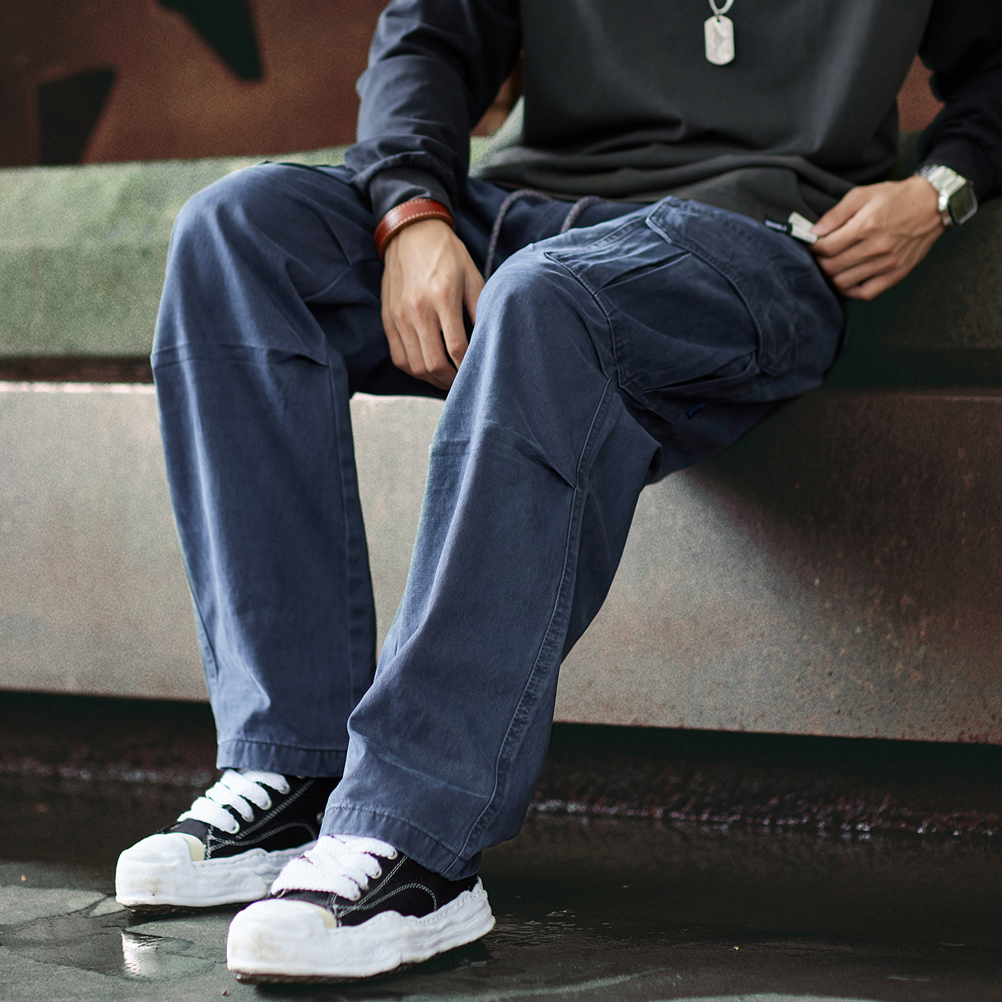 純棉水洗直筒工裝褲男2025秋季新款寬鬆傘兵褲美式闊腿休閒褲子