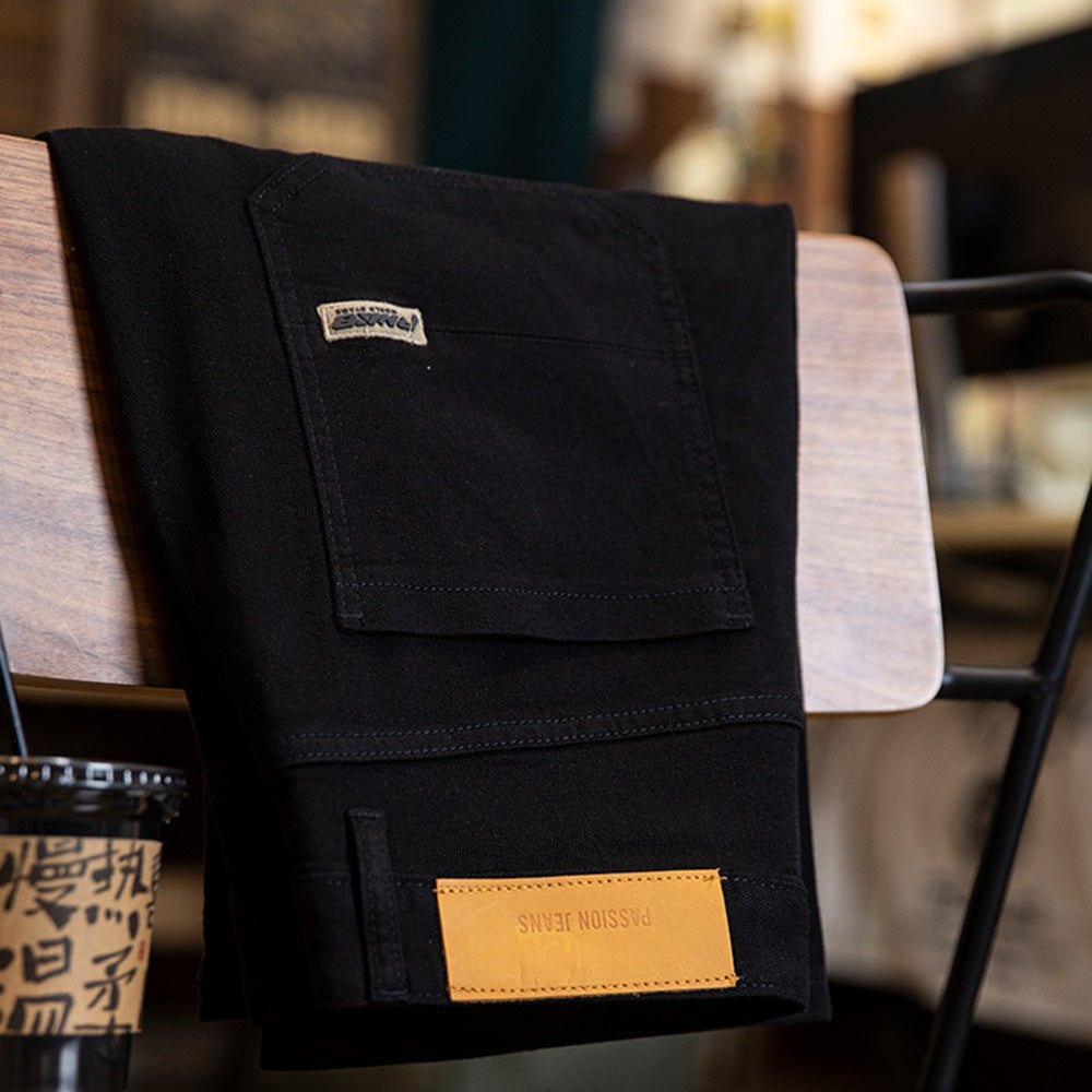 防掉色萊賽爾黑色牛仔褲男2025春夏新款美式復古水洗寬鬆直筒褲