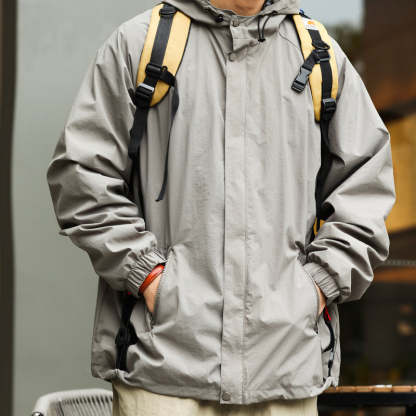 美式休閒連帽衝鋒衣夾克男梭織戶外機能防潑水寬鬆登山外套-Retro's Wear