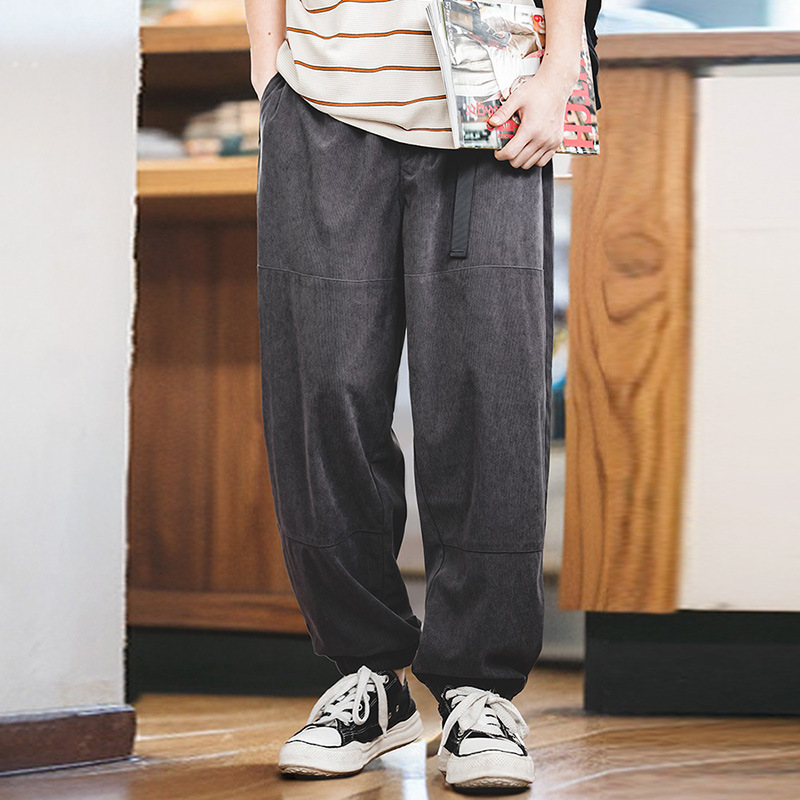 美式復古燈芯絨束腳休閒褲寬鬆拼接cityboy衛褲長褲男秋-Retro's Wear