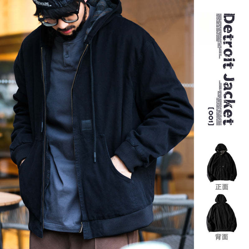 美式復古連帽開衫夾克外套男寬鬆vintage重磅拉鍊休閒衛衣秋-Retro's Wear