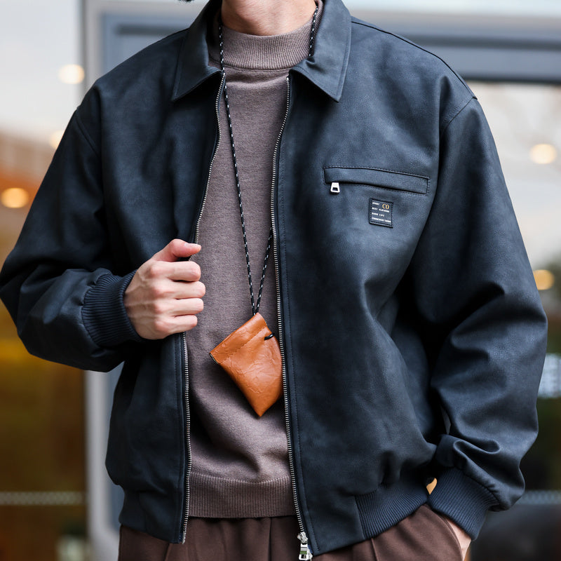 美式復古PU皮夾克男cleanfit寬鬆質感工裝底特律獵裝皮衣外套-Retro's Wear