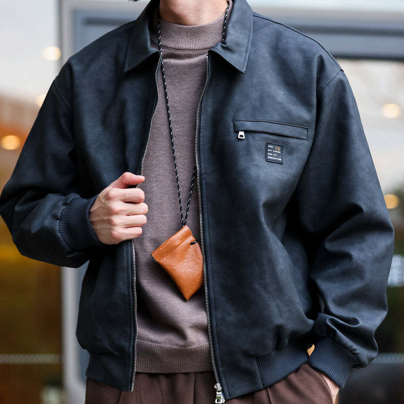 美式復古PU皮夾克男cleanfit寬鬆質感工裝底特律獵裝皮衣外套-Retro's Wear