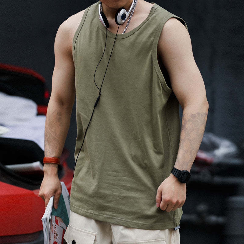 戶外美式背心男重磅復古寬鬆運動無袖棉T恤圓領夏季潮牌坎肩-Retro's Wear