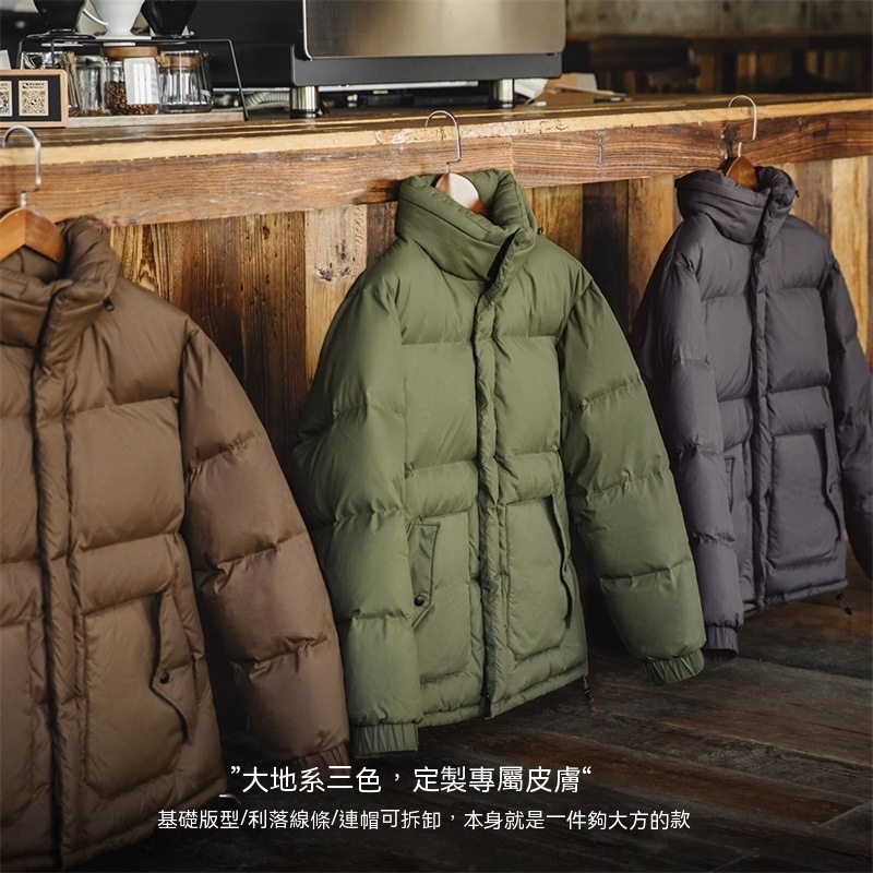 美式復古油蠟羽絨服夾克可拆卸連帽加厚立領面包服男冬-Retro's Wear