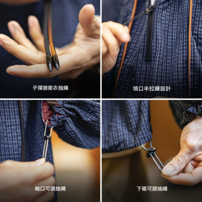 美式半拉鍊連帽衛衣肌理感泡泡紗藍色戶外薄款外套男春季