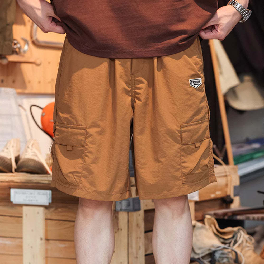美式休閒尼龍速幹褶皺工裝短褲戶外運動薄款直筒五分褲男夏-Retro's Wear