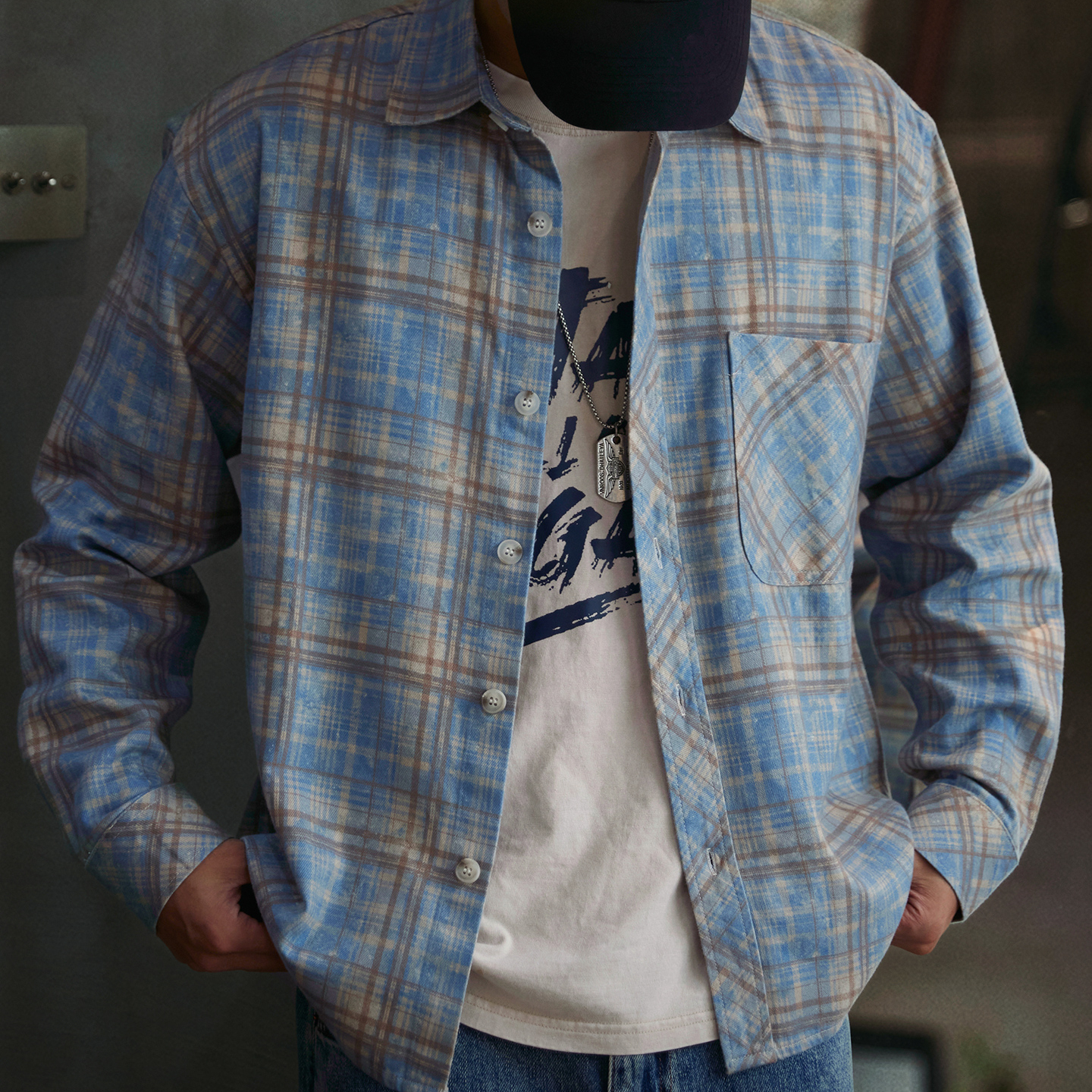 萊賽爾天絲美式復古格子長袖襯衫男2025秋季新款寬鬆翻領襯衣外套