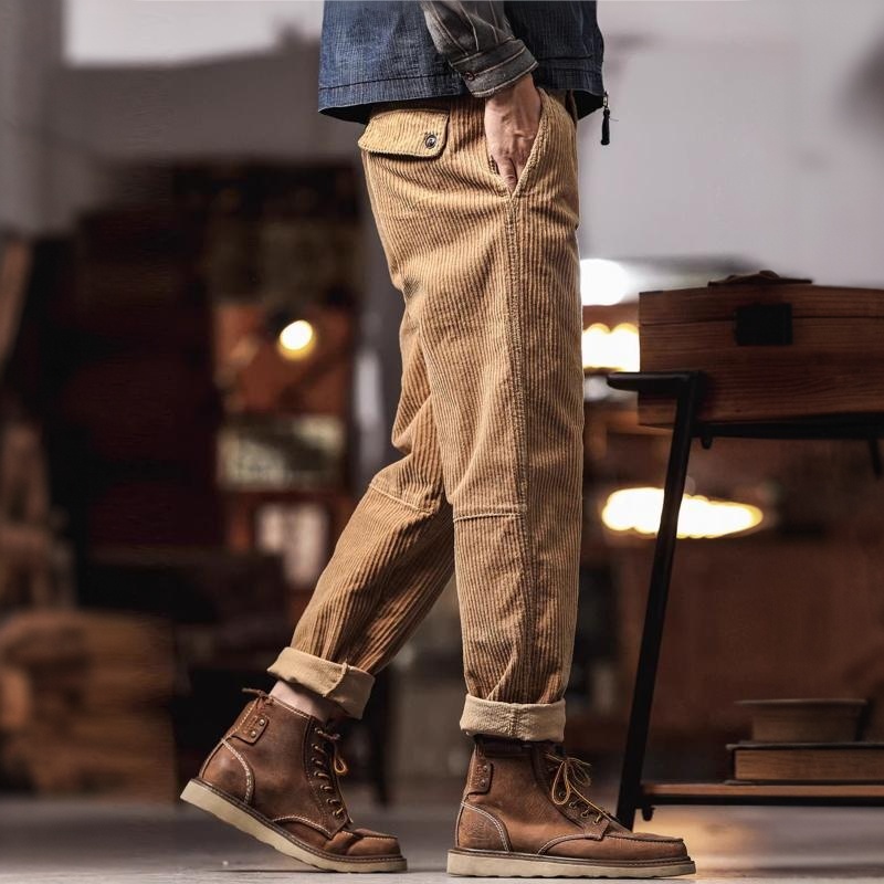 美式復古重磅燈芯絨休閒褲男秋季潮牌寬鬆直筒工裝休閒褲子