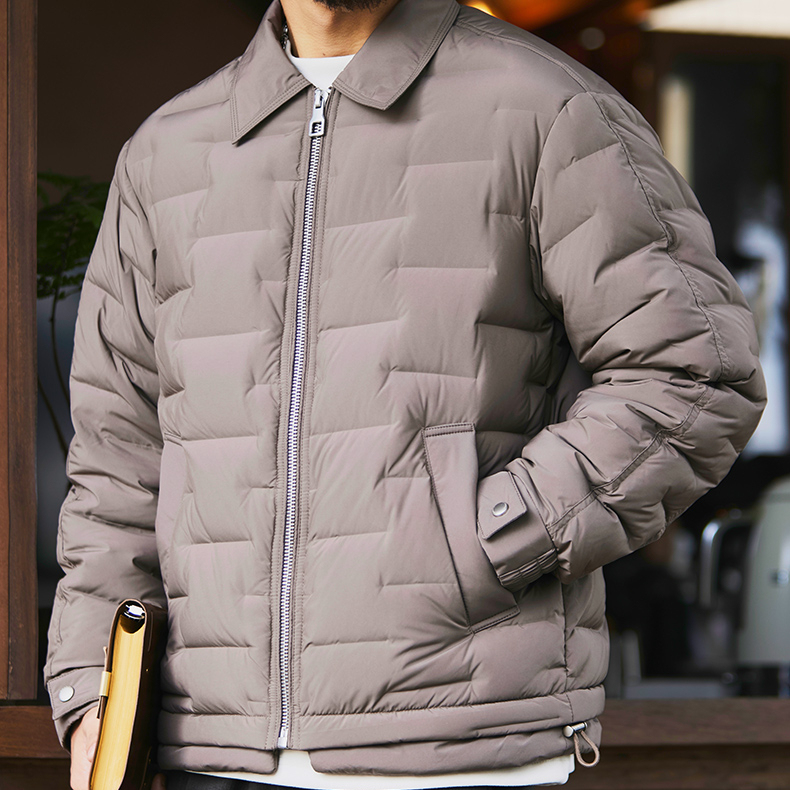 90白鴨絨格子輕薄翻領羽絨服男2025冬季新款寬鬆保暖羽絨夾克外套