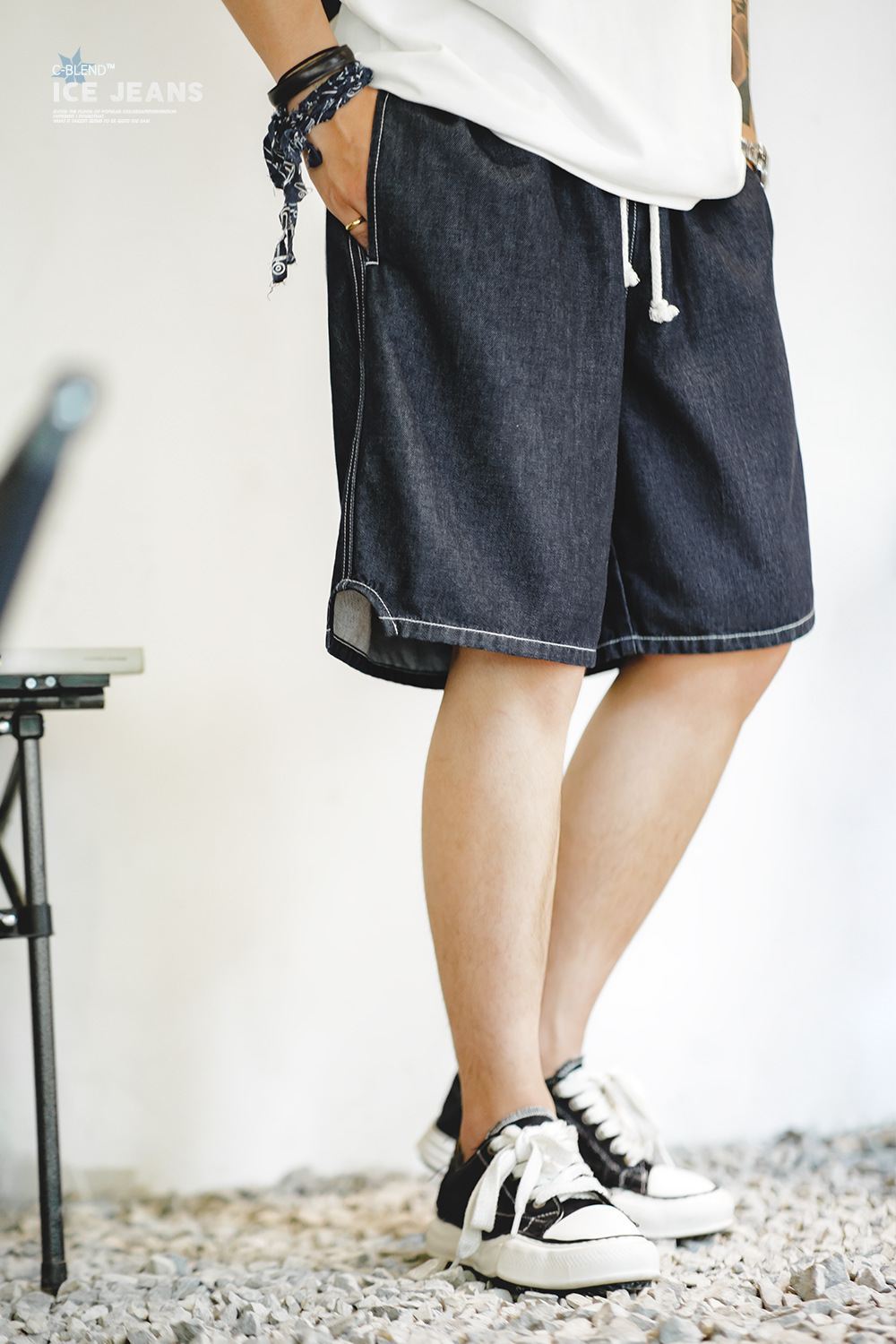 美式休閒冰皮牛仔短褲丹寧涼感五分褲寬鬆直筒半褲男夏-Retro's Wear