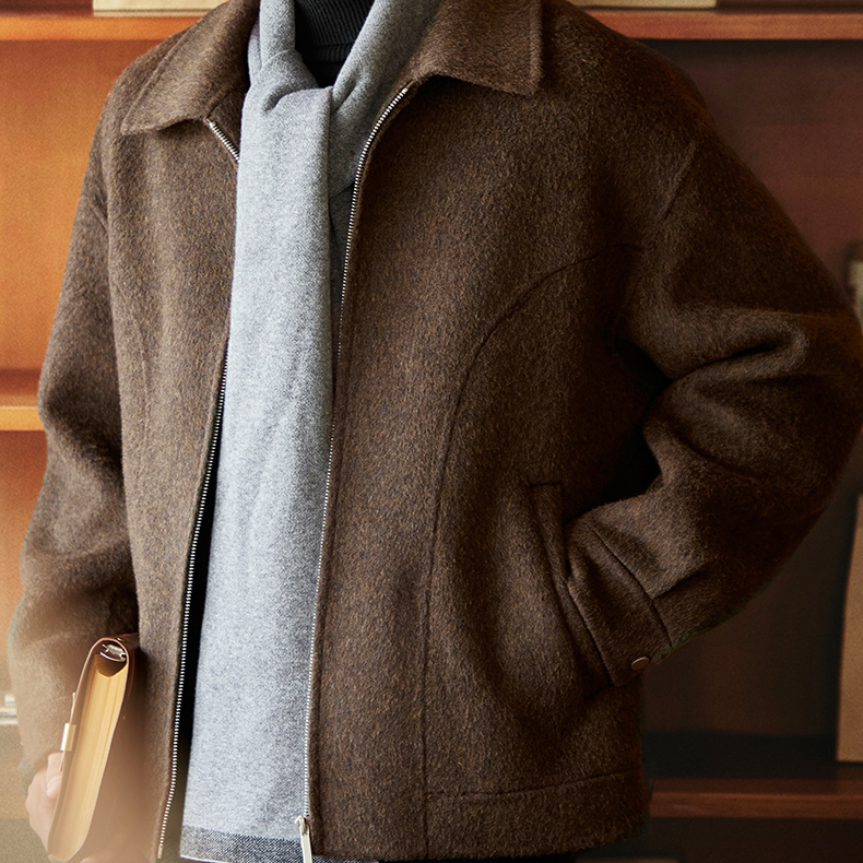雙面羊絨短款翻領毛呢大衣男士2025冬季新款休閒保暖通勤夾克外套