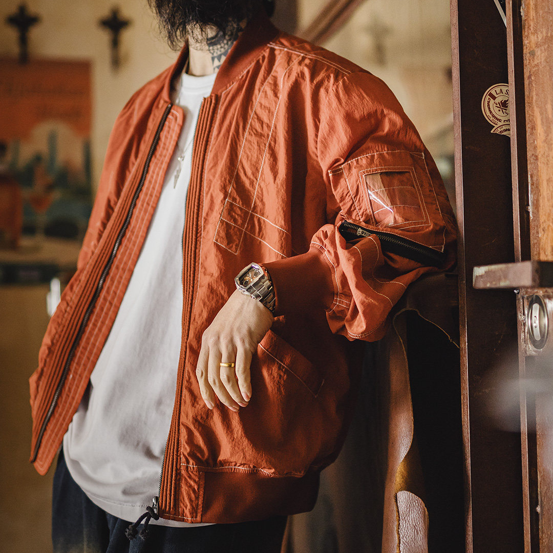 美式明線轟炸機夾克bomber飛行員外套薄款紅色棒球服男春