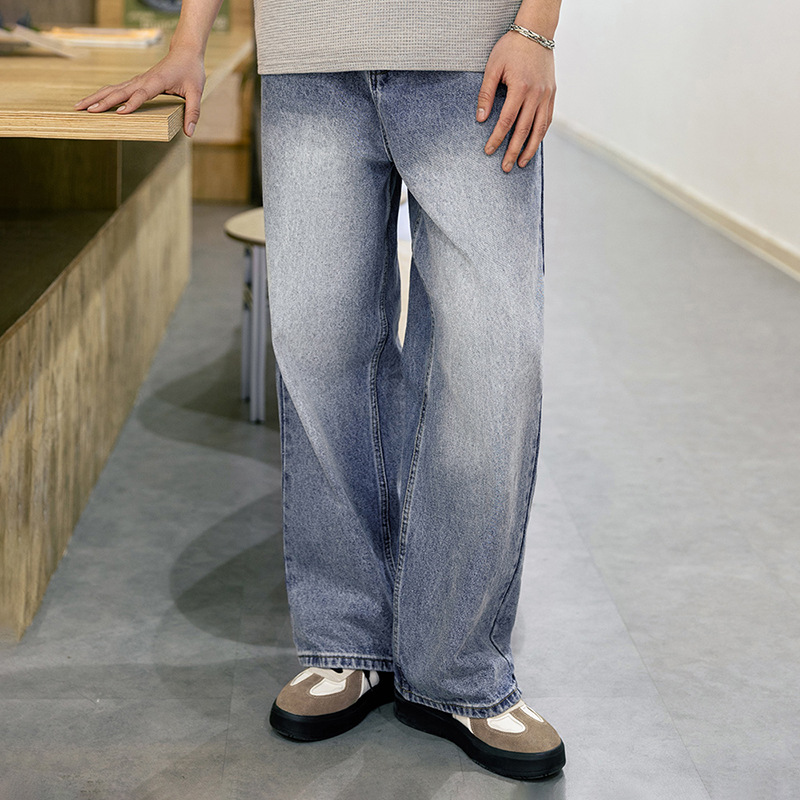 MRA復古水洗丹寧牛仔褲寬鬆直筒闊腿褲休閒長褲子男士春季