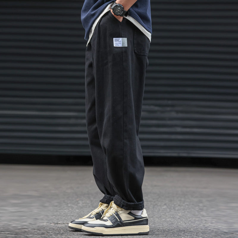 日系復古運動垂感休閒褲子男寬鬆做舊打褶vibe直筒褲子
