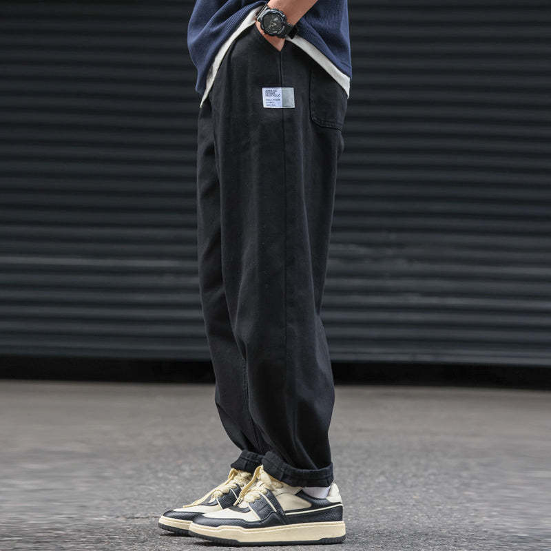 日系復古運動垂感休閒褲子男寬鬆做舊打褶vibe直筒褲子