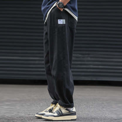 日系復古運動垂感休閒褲子男寬鬆做舊打褶vibe直筒褲子
