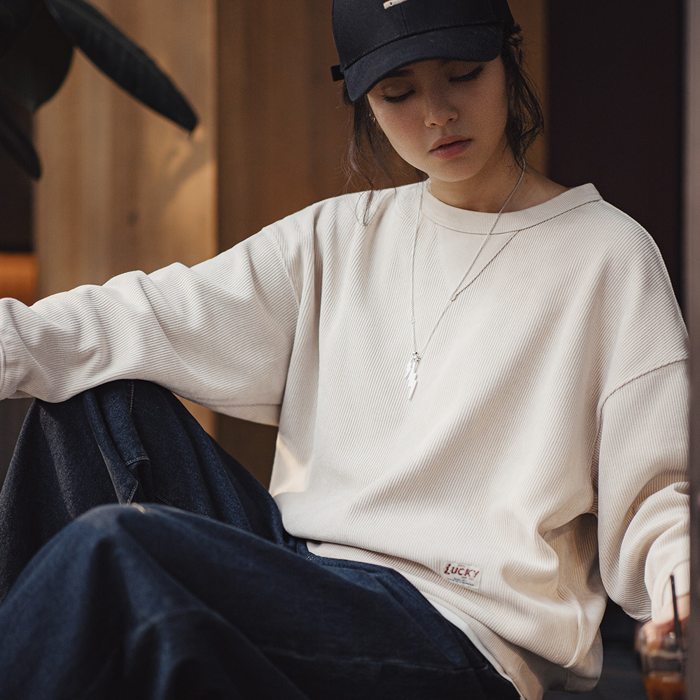 美式復古雪尼爾衛衣女秋套頭長袖打底T恤插肩袖圓領上衣-Retro's Wear