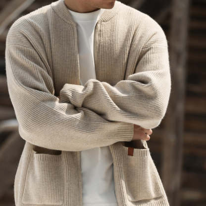 美式休閒680g重磅拉鍊開衫毛衣男7針粗線復古針織外套冬-Retro's Wear