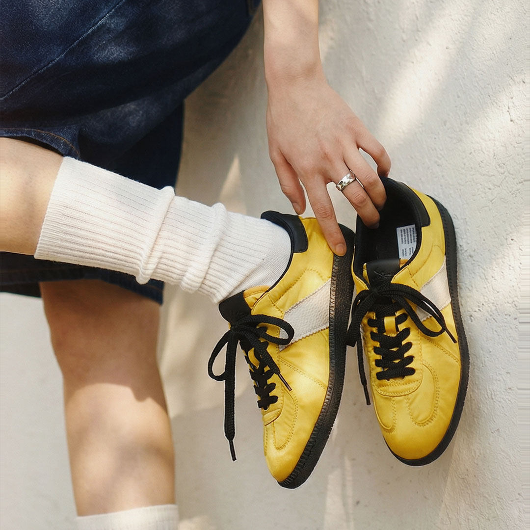 2026新款黃色復古軟刃薄平底透氣經典德訓鞋運動休閒女板鞋子